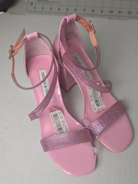 Chelsea & Violet Pink Rhinestone Strap Block Heels